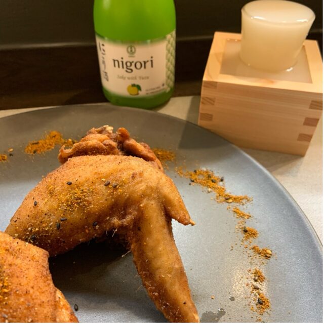 Japanese Sake and Food Pairing – 14<br>Crispy Spicy Chicken Wings with a refreshing Yuzu Nigori Sake